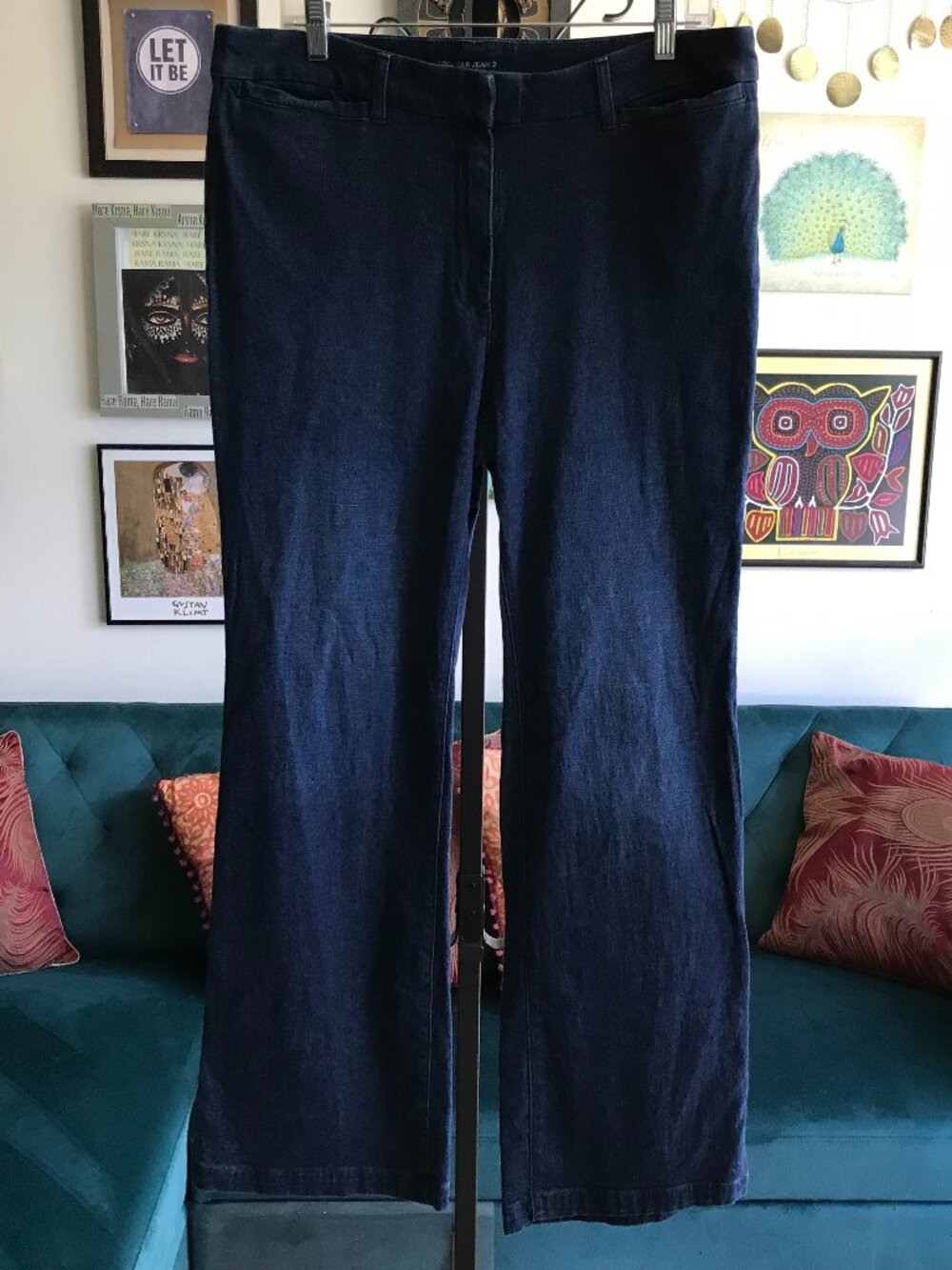 CHICO'S size 2 / 12 Dark Wash Blue Stretch Denim Wide Leg Trouser Jeans
